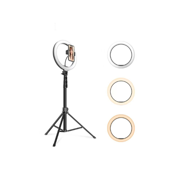 JMARY FM-536A Ring Light Professionnel 10 Pouces avec Trépied 1,7M & Télécommande Bluetooth – Kit Éclairage LED pour Streaming & Vidéo