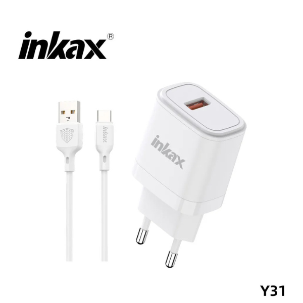 Chargeur Rapide INKAX  20W QC 3.0 + Câble Micro USB 1M – Blanc