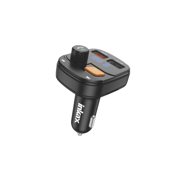 Inkax CM‑11 Chargeur de Voiture Rapide Double USB‑A 3,1 A – Lecteur MP3 et Émetteur FM Intégré (Noir)