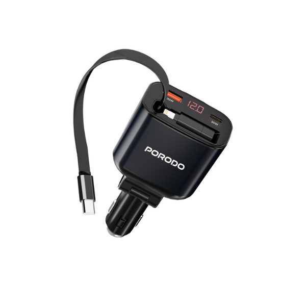 Chargeur Voiture Porodo 105W – Double Port & Connecteur Double, Charge Rapide