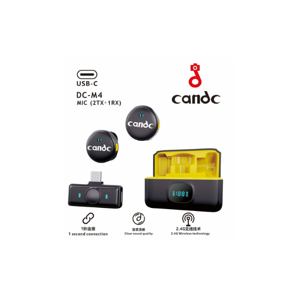 Microphone Candc DC-M4 – Lavalier Double Sans Fil Kit 2 Micros Cravate Wireless avec Récepteur