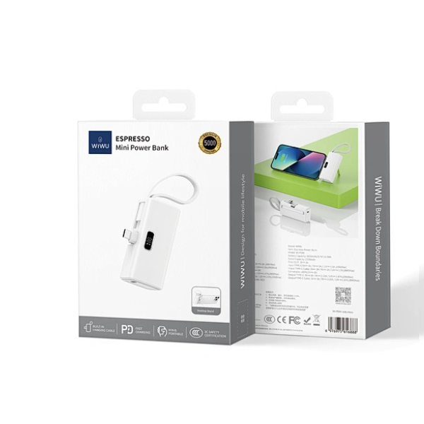 Power Bank WIWU 5000mAh avec Type-C – Batterie Externe Compacte Charge Rapide PD 20W Portable & Universelle