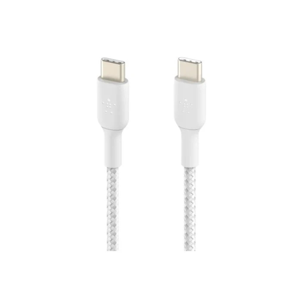 Câble Belkin BoostCharge Tressé USB-C vers USB-C 60W – 1 mètre, Lot de 2, Blanc – Charge Rapide et Durable