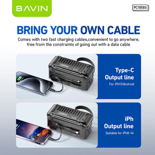 Power Bank BAVIN 50000mAh 22.5W – Batterie Externe Ultra Haute Capacité avec Charge Rapide, Multi-Ports & Sécurité Intelligente – Noir