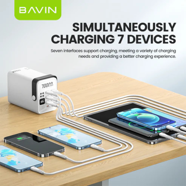 Power Bank BAVIN 70000mAh PC1062S – Batterie Externe Ultra Haute Capacité avec 6 Ports USB & Charge Rapide – Idéale pour Multi-Appareils