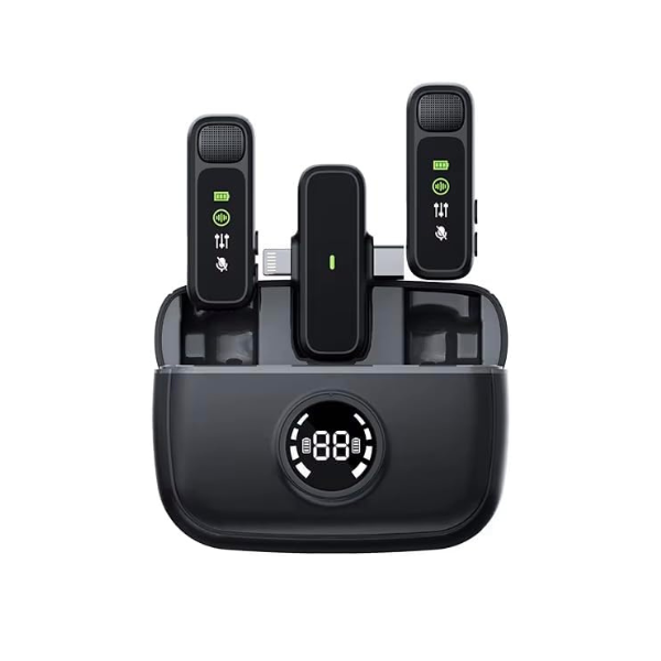 Micro-Cravate Sans Fil Bluetooth pour iPhone/iPad – Kit Double Micro Compact avec Boîtier de Charge, 3 Modes d’Enregistrement – Noir