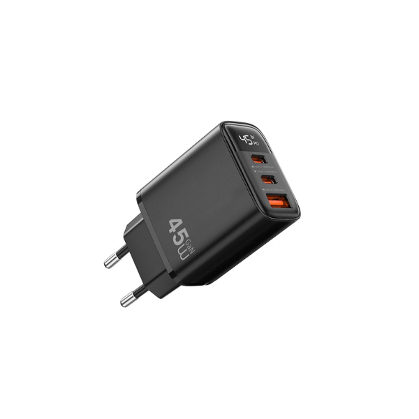 Chargeur WiWU Firefly Wi-G011 45W GaN – Charge Rapide PD, 2 USB-C + USB-A, Adaptateur Secteur Multi-Ports Compact