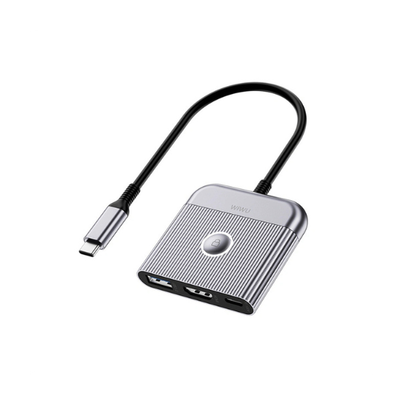 Adaptateur WiWU 3-en-1 USB-C vers HDMI + USB 3.0 + USB-C – Hub Multifonction Haute Performance, Charge Rapide PD & Transmission Ultra-Rapide