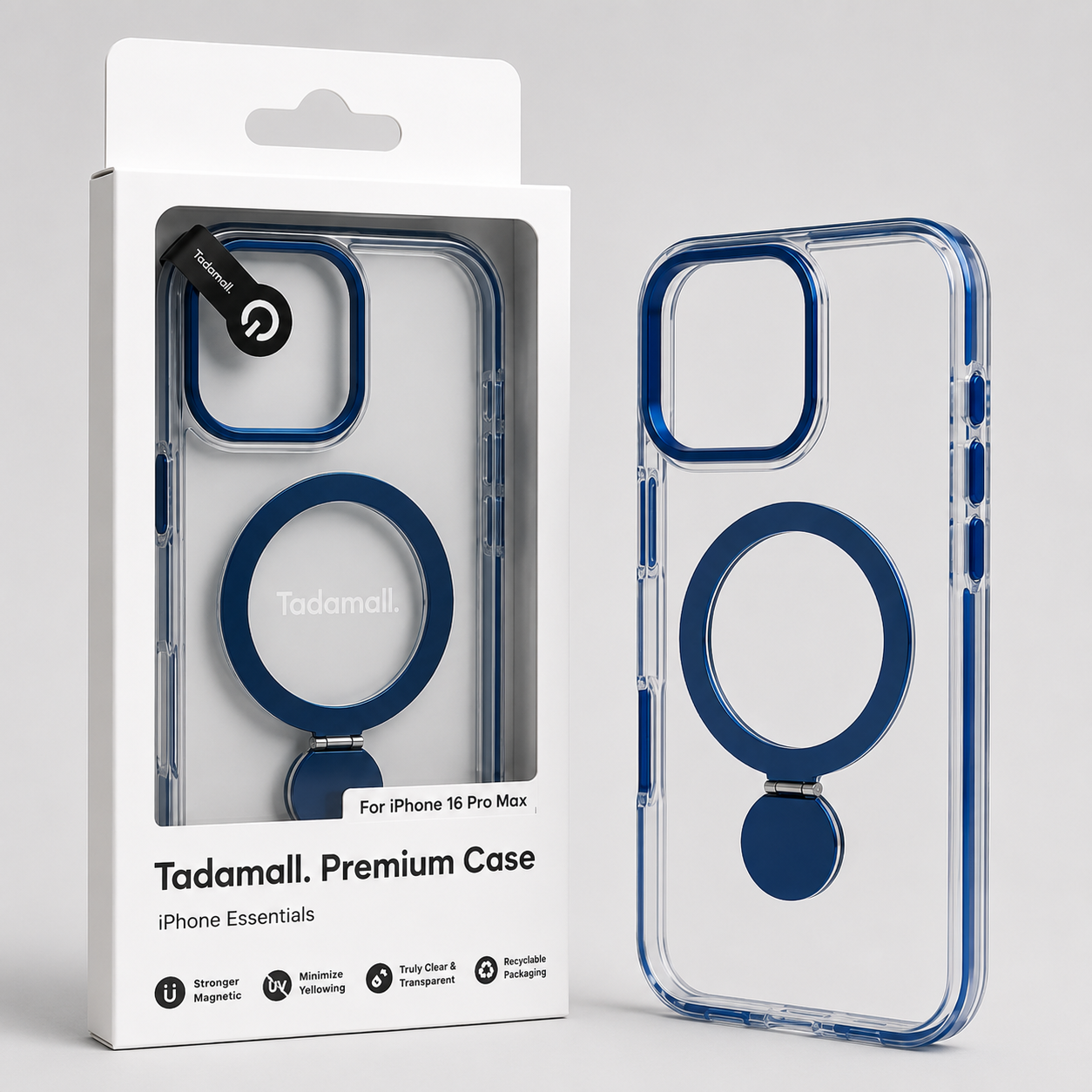 Coque TADMALL Premium MagSafe avec Anneau Rotatif 360° – Transparente Antichoc pour iPhone