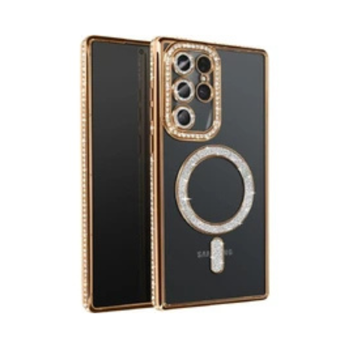 Coque Transparente Strass Pour Samsung S22 Ultra – Bord Électroplaqué & Anneau Rotatif 360° – Protection Écran/Camera