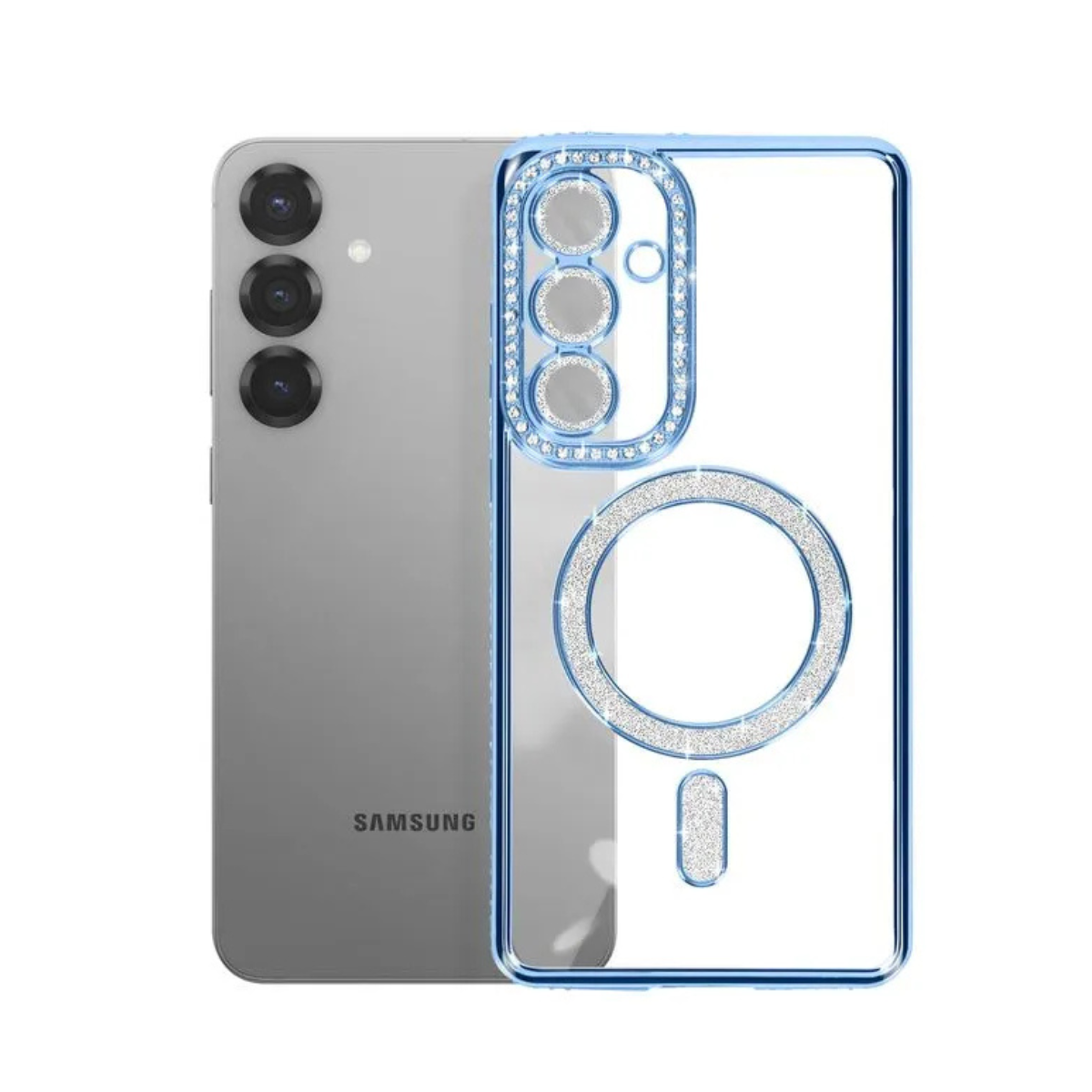 Coque Transparente Strass Pour Samsung S22 Ultra – Bord Électroplaqué & Anneau Rotatif 360° – Protection Écran/Camera