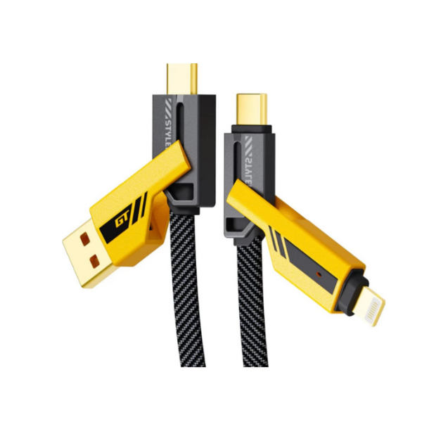 Câble WEKOME 4-en-1 PD 65W – USB-A & USB-C vers Type-C / Lightning, Charge Ultra-Rapide & Données, Câble Nylon Universel