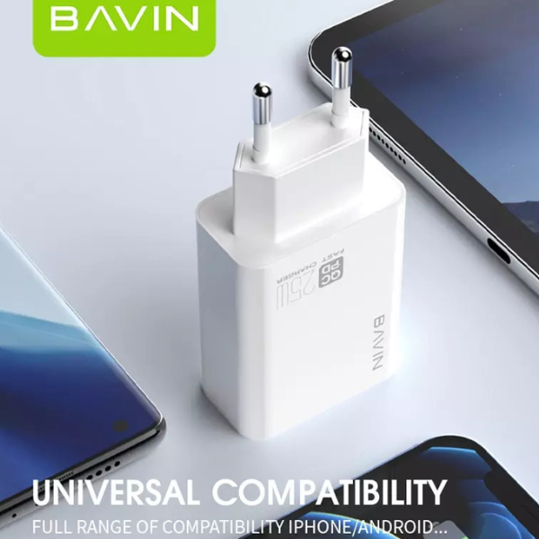 Chargeur mural rapide Bavin 25 W – USB-C, PD & QC, prise EU