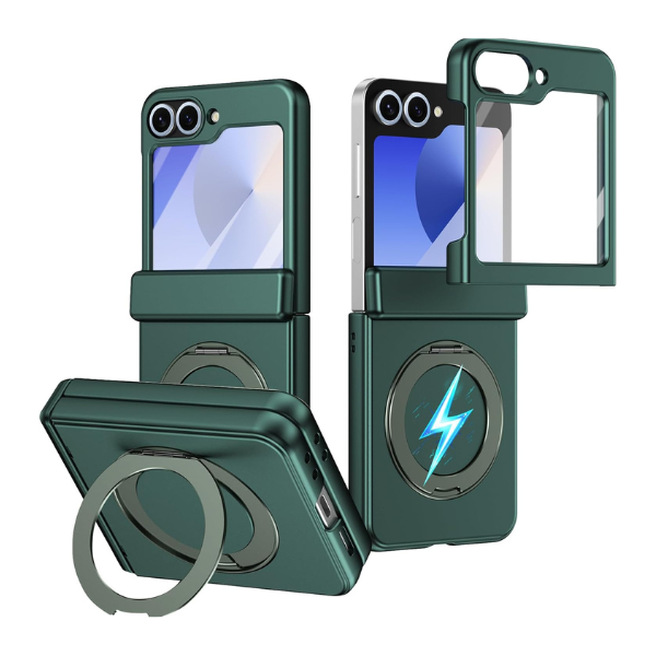 Coque Samsung Galaxy Z Flip Magnétique Premium avec Protection de Charnière & Support Rotatif Compatible Magsafe