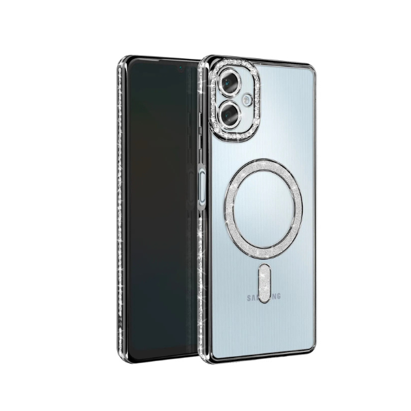 Coque Transparente Strass pour Samsung A06 – Bord Électroplaqué Luxe avec Anneau Rotatif 360° & Protection Écran/Caméra
