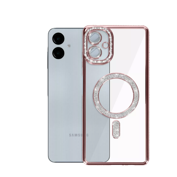 Coque Transparente Strass pour Samsung A07 – Bord Électroplaqué Luxe avec Anneau Rotatif 360° & Protection Écran/Caméra