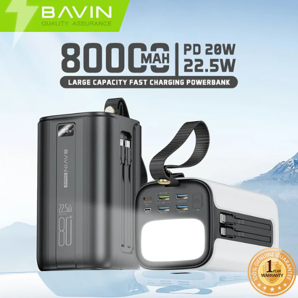 Power Bank BAVIN PC1057S 80000mAh – Charge Rapide 22.5W Ultra Haute Capacité – Noir