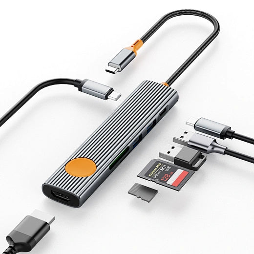 WiWU Travel 7-en-1 Wi-HB007 – Hub USB-C Multifonction avec HDMI 4K, USB 3.0, Lecteur SD/TF & Power Delivery – Adaptateur Compact pour Laptop & Tablette