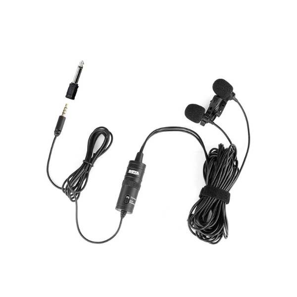 Microphone Lavalier Double Omnidirectionnel Boya BY-M1DM  2 Micros Cravate à Condensateur | Compatible iPhone, Android, DSLR | Idéal Interview, Podcast, Vlog