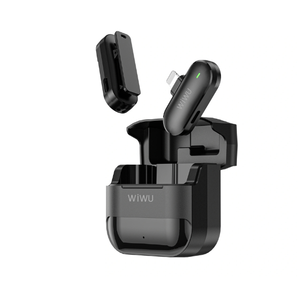 Mini Microphone Sans Fil WIWU pour Smartphone – Micro Lavalier Portable Solo avec Réduction de Bruit ANC, Fonction Mute, USB-C / Lightning, Idéal Vlog & Vidéo