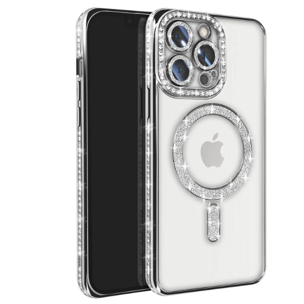 Coque Transparente Strass – Bord Électroplaqué & Anneau Rotatif 360° – Protection Écran/Camera
