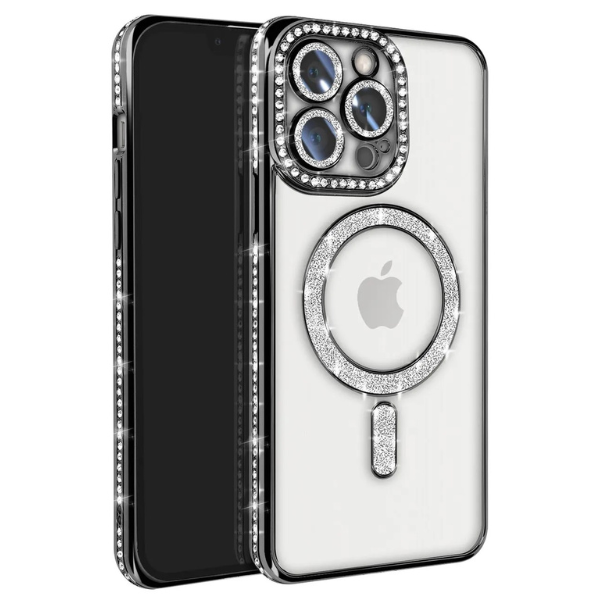 Coque Transparente Strass – Bord Électroplaqué & Anneau Rotatif 360° – Protection Écran/Camera